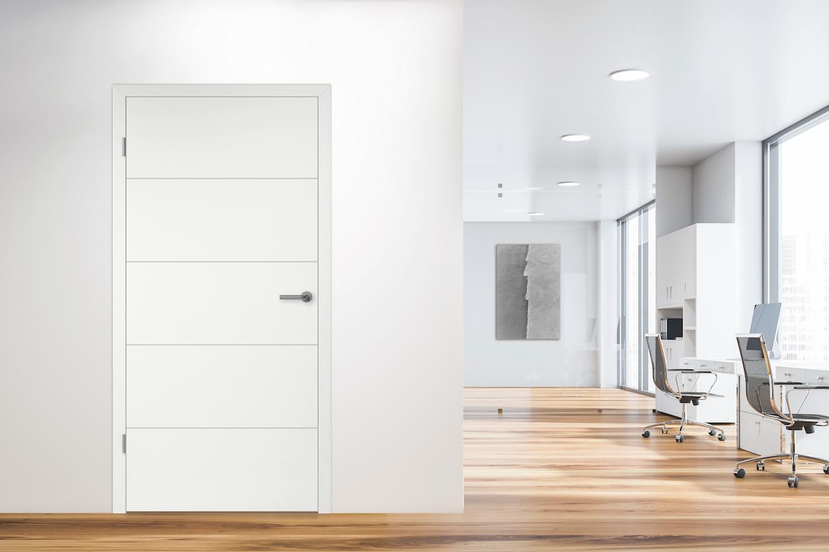 White open space office with mock up wall